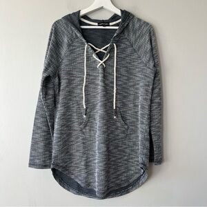 Inspired Hearts Waffle Knit Hooded V-Neck Lace‎ Up Sweatshirt Large